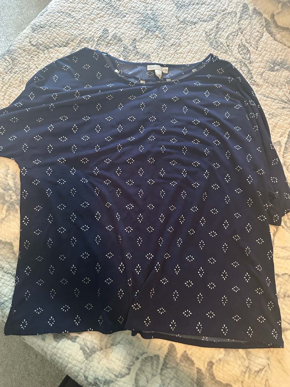 Dana Buchman Navy Maxi Skirt with White Diamond Dot Pattern